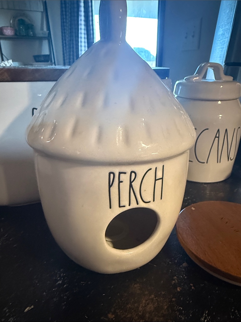 Rae Dunn White 'PERCH' Ceramic Birdhouse Canister